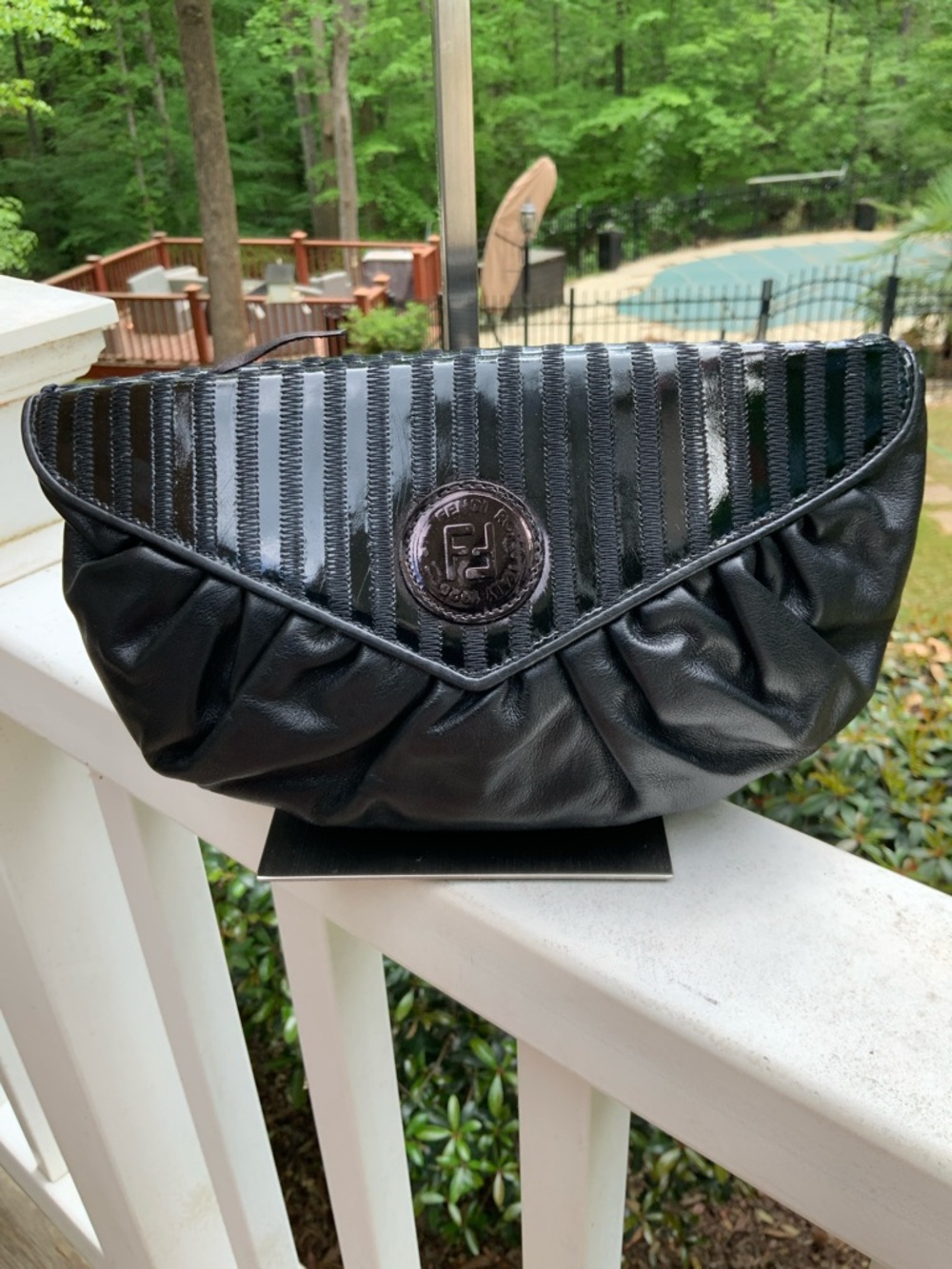 Fendi Rare Black VTG Leather Zippered Clutch with Logo Patch, COA and dust bag - Picture 8 of 16